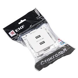 Розетка 2 USB Стокгольм скрытой установки 2,1А+2,1А механизм белый EYR16-028-10-2USB EKF PROxima