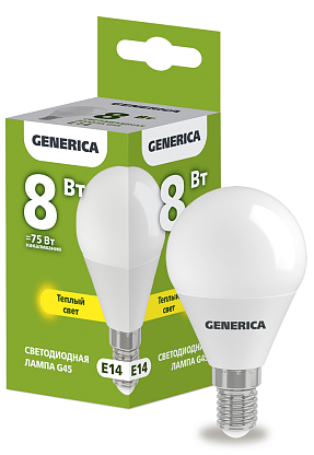 Изображение товара Лампа светодиодная G45 шар 8Вт 230В 3000К E14 GENERICA