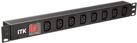 ITK PDU 8 розеток C13, с LED выключателем, 1U, вход C14, без шнура PH12-8C133 IEK