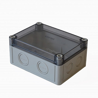 Изображение товара Коробка распределительная из поликорбаната КР2801-720 серого цвета с прозрачной крышкой