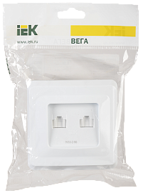 Розетка двухместная RJ45+RJ45 компьютерная РК10-2-ВБ  Cat5e белый ВЕГА (EKV25-K01-DM) IEK