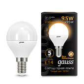 Лампа светодиодная 9,5 Вт E14 G45 3000K 890Лм LED Шарообразная 105101110 GAUSS