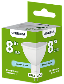 Лампа светодиодная MR16 софит 8Вт 230В 6500К GU5.3 GENERICA