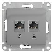 Розетка RJ11+RJ45 телефонная+компьютерная GLOSSA скрытой установки кат. 5е механизм алюминий GSL000385 Schneider Electric