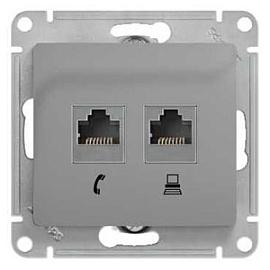 Розетка RJ11+RJ45 телефонная+компьютерная GLOSSA скрытой установки кат. 5е механизм алюминий GSL000385 Schneider Electric