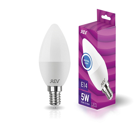 Изображение товара Лампа светодиодная 5 Вт E14 C37 4000К 375Лм матовая 220В свеча 32272 6 REV