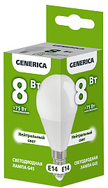 Лампа светодиодная G45 шар 8Вт 230В 4000К E14 GENERICA
