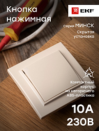 Кнопка нажимная Минск скрытой установки 10А бежевый ERV10-028-20 EKF