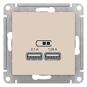 Розетка USB двойная Atlasdesign скрытой установки 5В двухместная 2,1А+1,05А механизм бежевый ATN000233 Systeme Electric