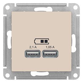Розетка USB двойная Atlasdesign скрытой установки 5В двухместная 2,1А+1,05А механизм бежевый ATN000233 Systeme Electric