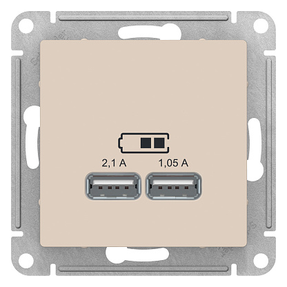Изображение товара Розетка USB двойная Atlasdesign Systeme Electric скрытая монтаж бежевый 5В 2,1А