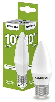 Изображение товара Лампа светодиодная C35 свеча 10Вт 230В 4000К E27 GENERICA