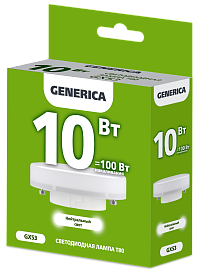Лампа светодиодная T80 таблетка 10Вт 230В 4000К GX53 GENERICA