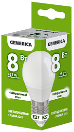 Лампа светодиодная G45 шар 8Вт 230В 4000К E27 GENERICA
