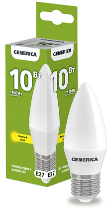 Изображение товара Лампа светодиодная C35 свеча 10Вт 230В 3000К E27 GENERICA