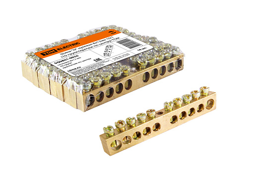 Изображение товара Шина земля-ноль TDM 10 отверстий 8х12 мм крепеж винтовое монтажное устройство