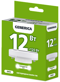 Лампа светодиодная T80 таблетка 12Вт 230В 4000К GX53 GENERICA