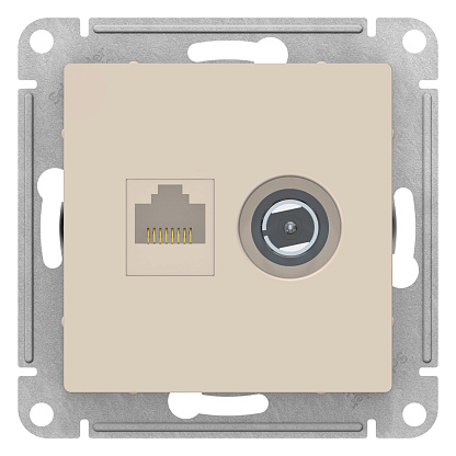 Изображение товара Розетка TV+RJ45 телевизионная + компьютерная Atlasdesign скрытой установки cat. 5Е бежевый ATN000289 Systeme Electric